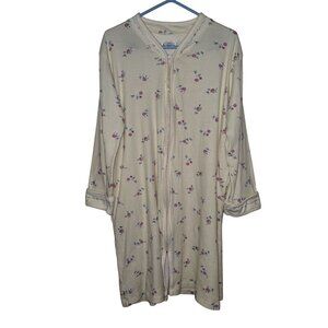 Vintage Aria Floral Soft Zip-Up‎ Nightgown Long Sleeves Pocket LARGE Cottagecore